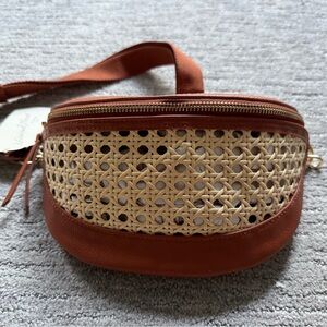 Brown and Tan Woven Crossbody Bag